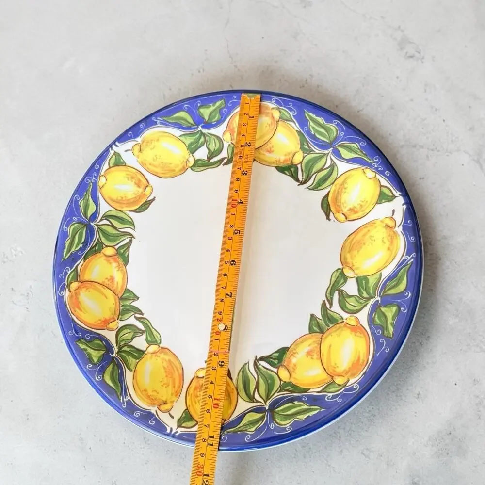 Set of 2 Sur La Table Italy Lemon Dinner Plates 11” Blue Yellow Italian Pottery